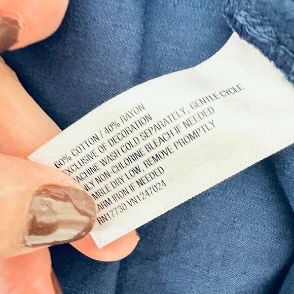 Knox Rose Blue Tassel Belted Shift Dress Size Large Sleeveless Lace Boho Pockets - Picture 9 of 10